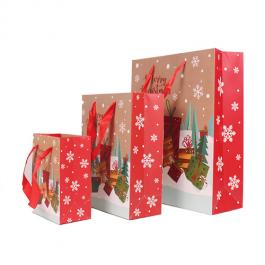 Custom Christmas Paper Bags with Ribbon Handle 