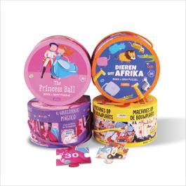 Printed Small Round Gift Box with Rope Handle for Puzzle Packaging 